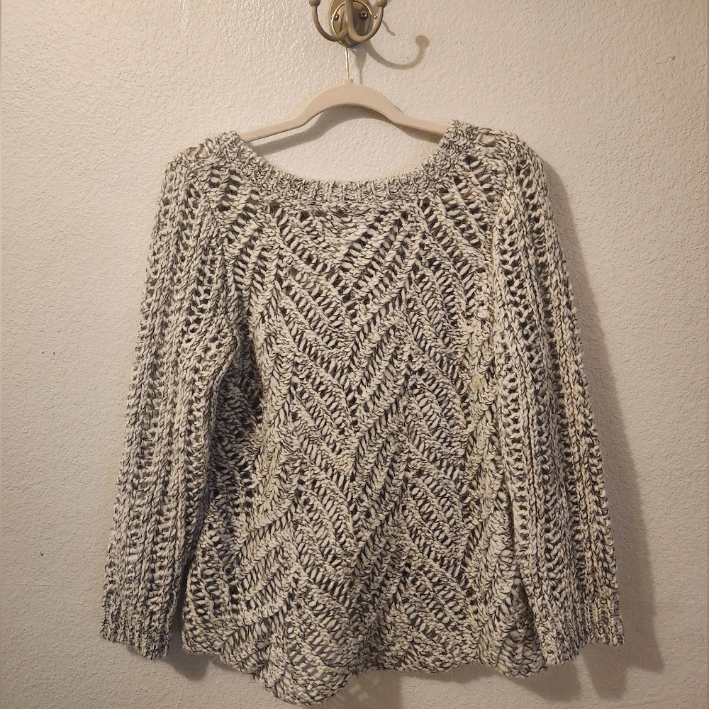 LOFT Petite Marled Chunky Knit Sweater LP Ann Taylor Chevron Textured Pullover